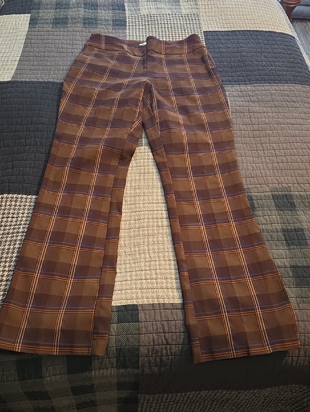 Cato Brown Plaid Women's Dress Pants with Subtle Purple Stripes